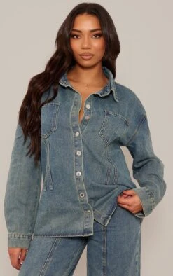 Prettylittlething Tall Vintage Wash Long Sleeve Denim Jacket Vintage Wash