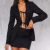 Prettylittlething Black Tailored Woven Tie Front Longline Blazer Black