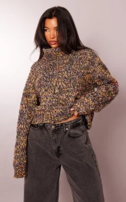 Prettylittlething Multi Bobble Boucle Knit Roll Neck Sweater Multi