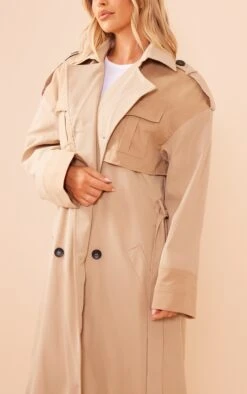 Prettylittlething Stone Double Layer Pocket Detail Longline Trench Coat Stone -Prettylittlething 2a118123eac056754a4be63918b026caf4c23874 cng2953 4