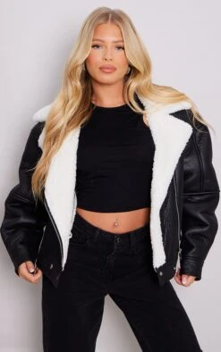 Prettylittlething Black Borg Lined Biker Detail Aviator Jacket Black -Prettylittlething 2a14588b1038b45dcea0a7c144aace701108544a cnf1408 3