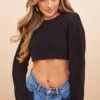 Prettylittlething Black Knitted Super Cropped Sweater Black