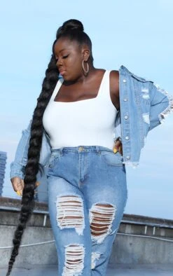 Prettylittlething Plus Light Wash Distress Oversized Denim Jacket Light Blue Wash -Prettylittlething 2aa4a730d18988f14e5319a6721ca81085cac4cd clw6287 1