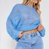 Prettylittlething Cornflower Blue Open Knit Slouchy Sweater Cornflower Blue