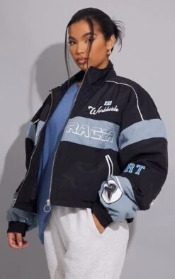 Prettylittlething Black Oversized Graphic Zipped Racer Bomber Jacket Black -Prettylittlething 2aef49d4099cd7de546f3c31d5b9c54a3818493d cmv3589 3