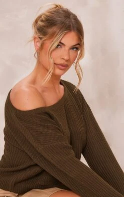 Prettylittlething Khaki Off The Shoulder Knitted Jumper Khaki -Prettylittlething 2c36f42d679261848929fab7696d6d0f8919d837 clq4228 4