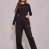 PRETTYLITTLETHING Black Logo Straight Leg Sweatpants Black