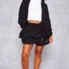 PRETTYLITTLETHING Black Badge Oversized Runner Shorts Black