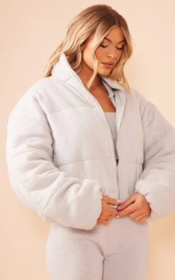 Prettylittlething Grey Marl Knitted Puffer Jacket Grey -Prettylittlething 2e000cac57b00d9028be9cafd0fc991414d38cba cnf4828 4