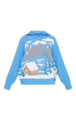 Prettylittlething Blue Mountain Jacquard Towel Knit Zip Up Sweater Blue -Prettylittlething 2e44ea82d2243e5a9a4fe6cb0e8114d0314e609f cnf4773 5