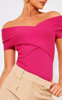 Prettylittlething Fuchsia Rib Knit Foldover Twist Bodysuit Fuschia -Prettylittlething 2eae5766e8cb0d60ec39261acbb8c6c2d6d3ba0f cne7552 4