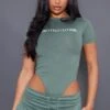 PRETTYLITTLETHING Sea Green Logo Short Sleeved Bodysuit Sea Green