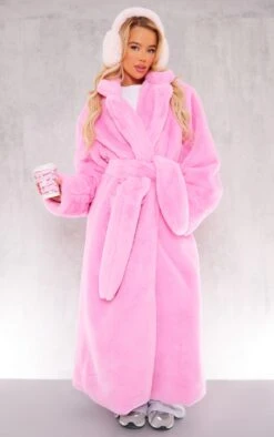 Prettylittlething Candy Pink Faux Fur Maxi Coat Candy Pink