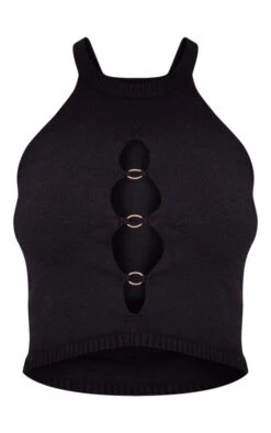 Prettylittlething Black Knit Racer Neck O Ring Crop Top Black -Prettylittlething 3133bee867238dd9883442692431e5729c747a27 cne7183 5