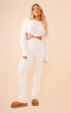 Prettylittlething Cream Long Sleeve Cut Out Ring Knitted Jumpsuit Cream -Prettylittlething 31efa99ba5724be7ad760f0d084086c15b501608 cng3215 3