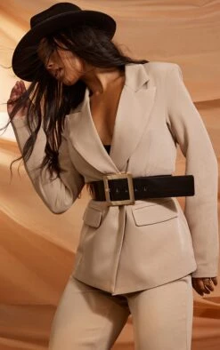 Prettylittlething Taupe Woven Pocket Detail Double Breasted Blazer Taupe -Prettylittlething 31fb8389b918732b28673c7890b52ab33e9b384b cna6995 4