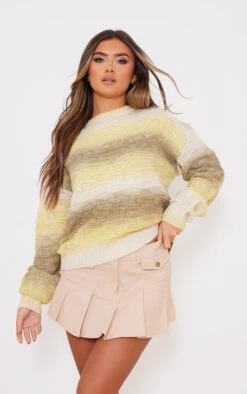 Prettylittlething Lime Wave Chunky Knit Ombre Crop Sweater Khaki