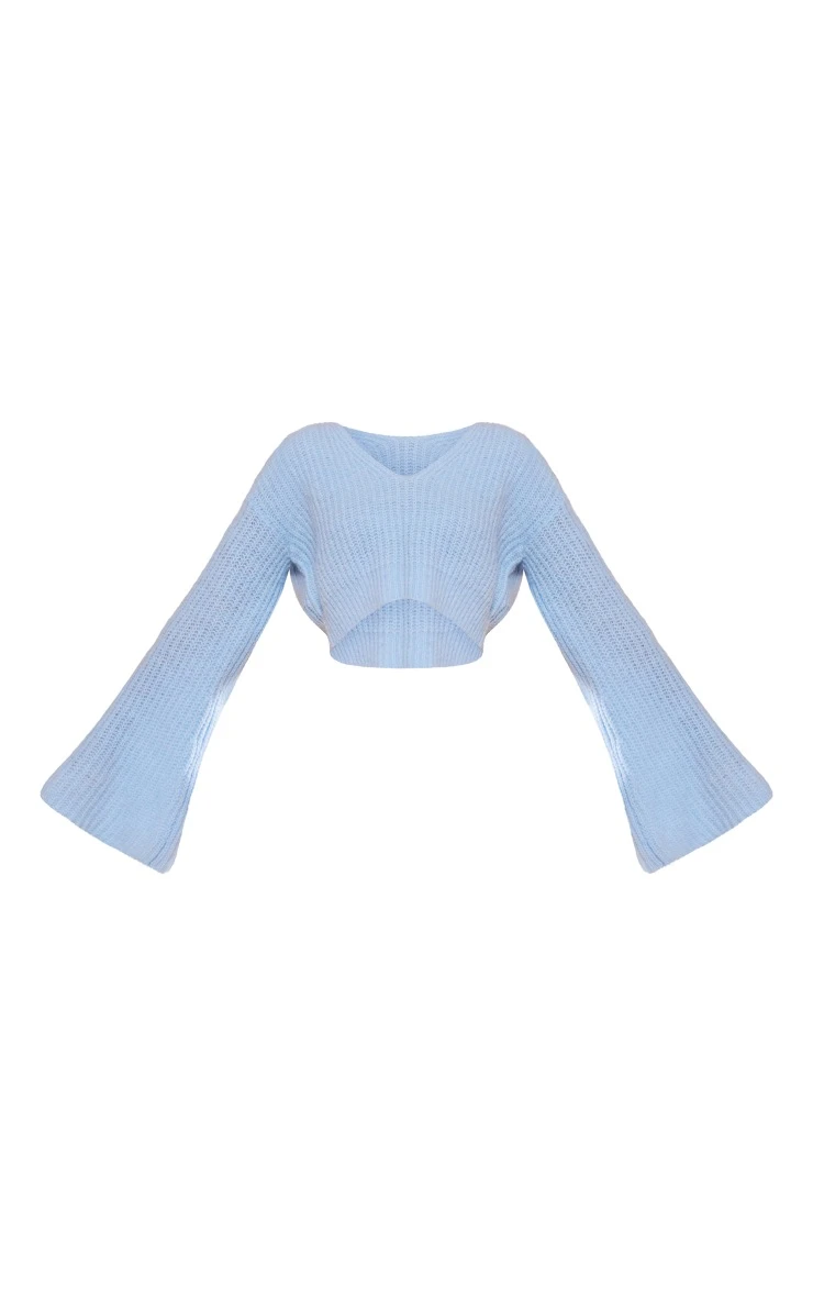 Prettylittlething Baby Blue Brushed Knitted Slouchy V Neck Crop Sweater Baby Blue 5 Prettylittlething Baby Blue Brushed Knitted Slouchy V Neck Crop Sweater Baby Blue - Image 5