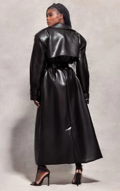 Prettylittlething Black PU Oversized Trench Coat Black -Prettylittlething 33051335cb08041095192e1a822ed3d75f0cd475 CNF2160 3