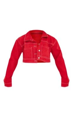 Prettylittlething Red With Contrast Stitch Crop Denim Jacket Red -Prettylittlething 3416577b619cc95172b57ffd1dbb11c7589dd6c7 cmz5638 5