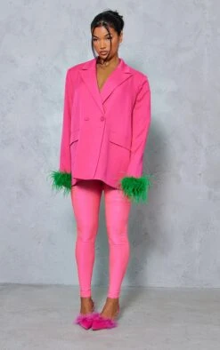 Prettylittlething Bright Pink Contrast Feather Cuff Detail Oversized Blazer Bright Pink -Prettylittlething 3424660df9344c03426642acd82b7c691996575b cmz4285 3