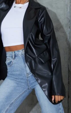 Prettylittlething Black PU Pocket Look Double Button Blazer Black -Prettylittlething 34eae0eb8abb67360de152972f1c6963382532dc cmq3650 4