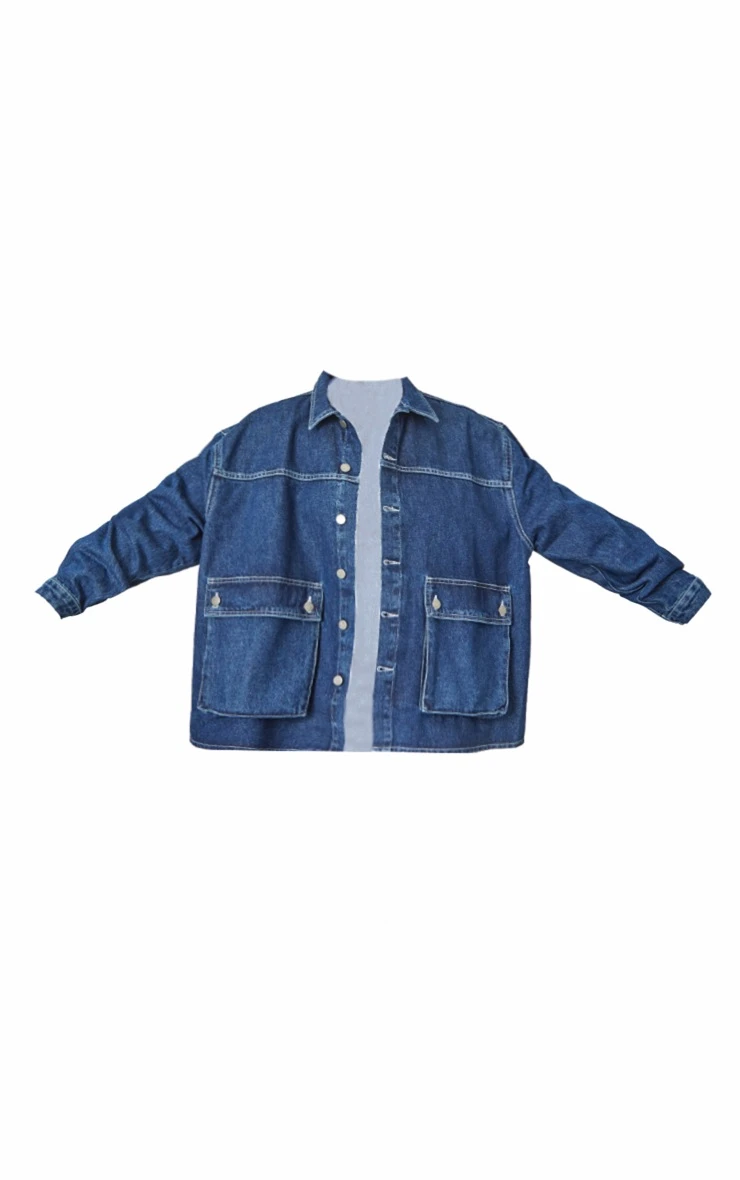 Prettylittlething Dark Blue Wash Oversized Button Up Pocket Detail Denim Shacket Dark Blue Wash 5 Prettylittlething Dark Blue Wash Oversized Button Up Pocket Detail Denim Shacket Dark Blue Wash - Image 5