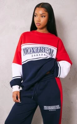 Prettylittlething Navy Montreal Embroidered Panelled Oversized Sweatshirt Navy -Prettylittlething 35ebc5469c7bc2d52cb14b4ea483a5c48a825855 cnf8471 4