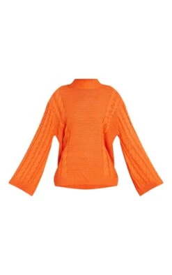 Prettylittlething Orange Extreme Sleeve Cable Knit Oversized Sweater Orange -Prettylittlething 36a16dd4dba2a3f18adff119a52adaa0fce2341b cmz8165 5