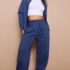 Prettylittlething Petrol Blue Seam Detail Straight Leg Sweatpants Petrol Blue