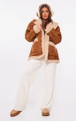 Prettylittlething Brown Faux Suede Contrast Borg Oversized Jacket Brown -Prettylittlething 37e90a6830126b5a07659908c121c3327267cec2 cnf5101 3