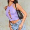 Prettylittlething Lilac Knit Racer Neck O Ring Crop Top Lilac