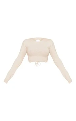 Prettylittlething Oatmeal Luxe Knit Lace Up Back Crop Sweater Oatmeal -Prettylittlething 38f7c34807f7c58cc0e283760e89ca29cde9f3ad cne7492 5