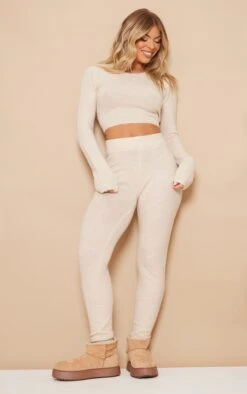Prettylittlething Oatmeal Luxe Knit Leggings Oatmeal
