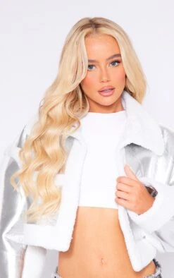 Prettylittlething Silver Borg Lined Silver Metallic Aviator Jacket Silver -Prettylittlething 398b4dd16b1a31d2ff109b96235814944ffe385f cnf4884 4