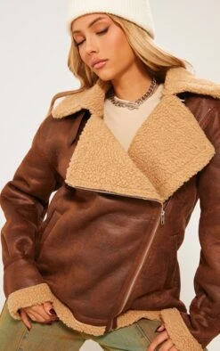 Prettylittlething Brown Borg Lined Oversized Buckle Collar Aviator Jacket Brown 9 Prettylittlething Brown Borg Lined Oversized Buckle Collar Aviator Jacket Brown -Prettylittlething 39f119172c101c2f3f6ac4c3a745c0826b174ba5 cnf5109 4