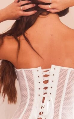 Prettylittlething White Textured Mesh Ribbon Back Corset White -Prettylittlething 3a121cc22032d28f892c9cf47c8e31c34234ae4d cng8642 4