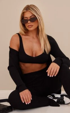 Prettylittlething Black Knitted Ribbed Bralet Black