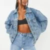 PRETTYLITTLETHING Vintage Wash Oversized Boyfriend Denim Jacket Vintage Wash