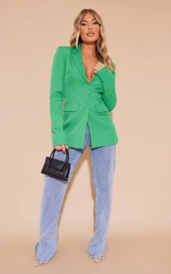 Prettylittlething Green Concealed Fastening Fitted Blazer Green