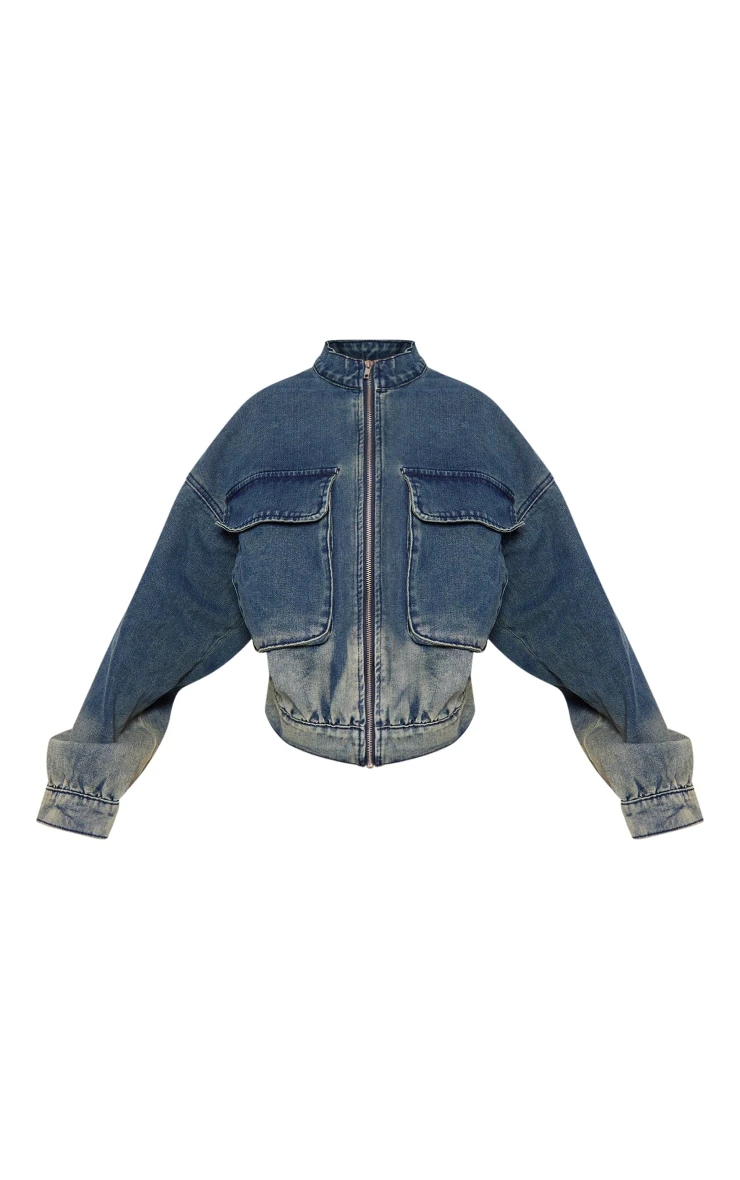 Prettylittlething Vintage Mid Wash Oversized Drop Shoulder Pocket Denim Bomber Vintage Mid Wash 5 Prettylittlething Vintage Mid Wash Oversized Drop Shoulder Pocket Denim Bomber Vintage Mid Wash - Image 5