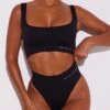 PRETTYLITTLETHING Black Seamless High Waisted Thong Black