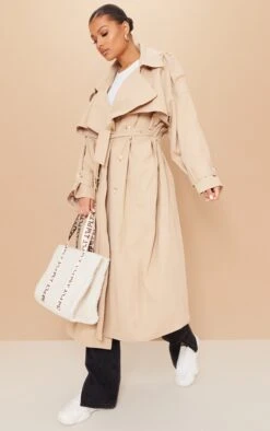 Prettylittlething Stone Woven Hooded Oversized Trench Coat Stone -Prettylittlething 3d754b3bb40b3dbc74f528b89901289fbce29ae9 cmv3628 3
