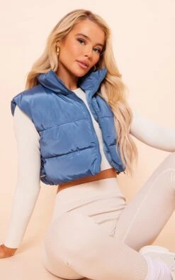 Prettylittlething Petrol Blue Side Toggle Detail Cropped Vest Petrol Blue