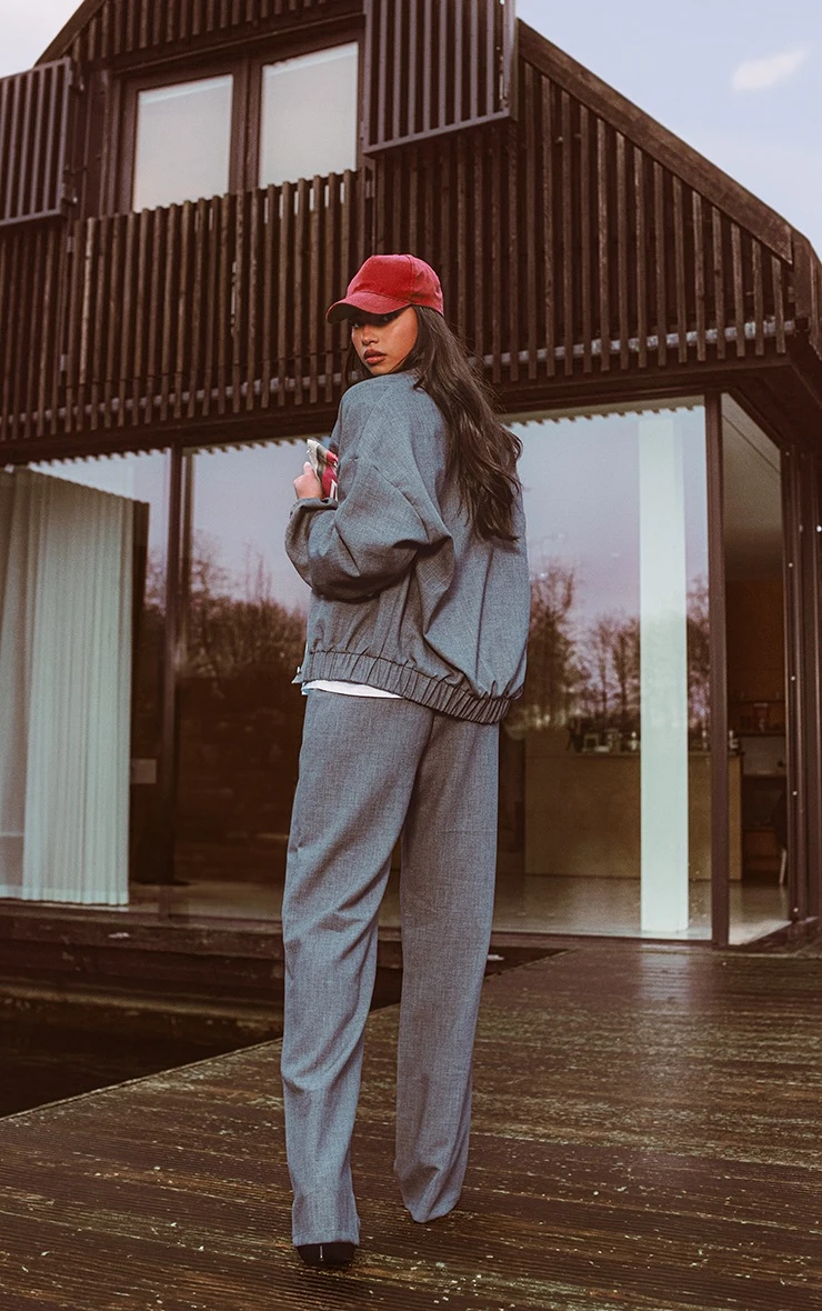 Prettylittlething Premium Charcoal Woven Elastic Hem Bomber Jacket Charcoal 2 Prettylittlething Premium Charcoal Woven Elastic Hem Bomber Jacket Charcoal - Image 2