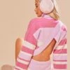 Prettylittlething Pink Stripe Color Block Knit Cross Back Sweater & Shorts Pink