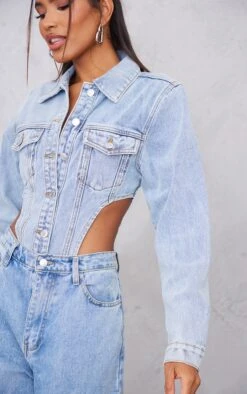 Prettylittlething Light Blue Wash Pocket Front Denim Jacket High Side Bodysuit Light Blue Wash -Prettylittlething 414c4fc46819fc890544c475e6ed4613bb5b6b55 cnb4432 4