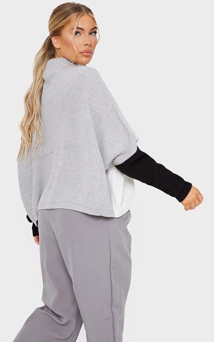 Prettylittlething Monochrome Oversized Colour Block Jumper Monochrome 2 Prettylittlething Monochrome Oversized Colour Block Jumper Monochrome - Image 2