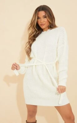 Prettylittlething Cream Soft Belted Knitted Sweater Dress Cream -Prettylittlething 428bebecd123118da240151d57f25f50e20923ef cmu0227 1