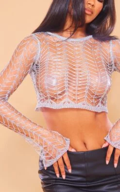 Prettylittlething Silver Metallic Open Knit Long Sleeve Crop Top Silver 8 Prettylittlething Silver Metallic Open Knit Long Sleeve Crop Top Silver -Prettylittlething 429a34d0e31c4e4be0b29e15906dd55311f96507 cng4540 4
